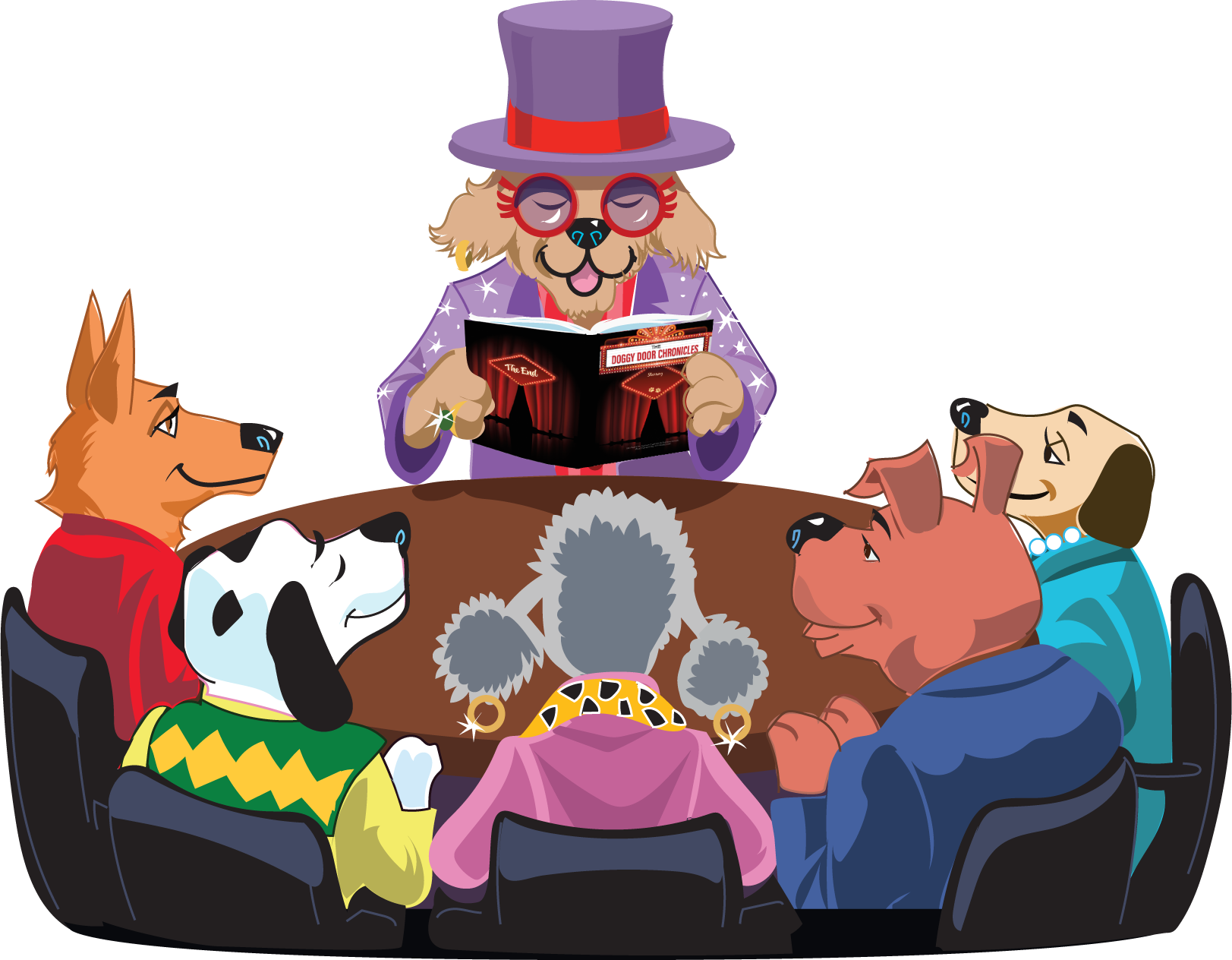 Shelton reading the Doggy Door Chronicles